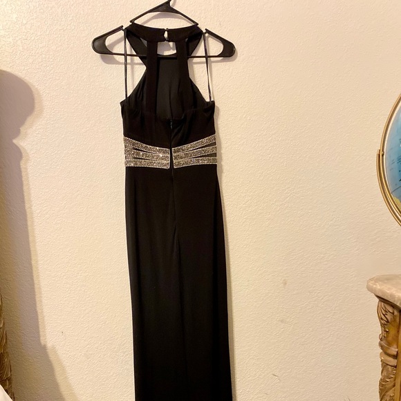 EUC Black Halter Gown with Beaded Waist Sz 1 Dress - Picture 5 of 11